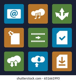 Download icons set. set of 9 download filled icons such as email, music cloud, file