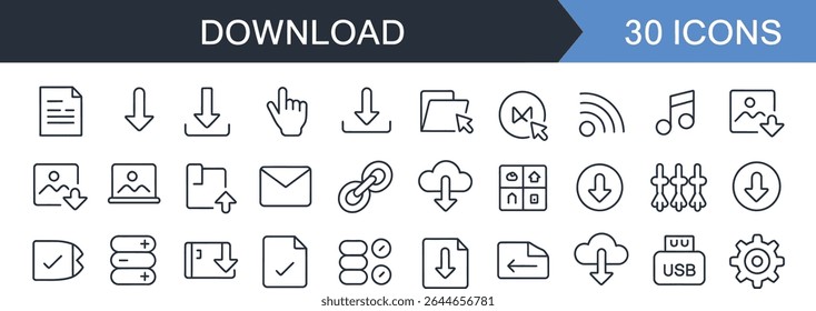 Download icons set with arrows files folders and cloud symbols