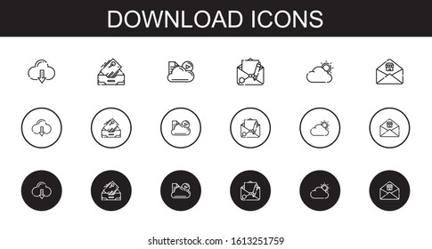 download icons set. Collection of download with cloud computing, inbox, cloud, email. Editable and scalable download icons.