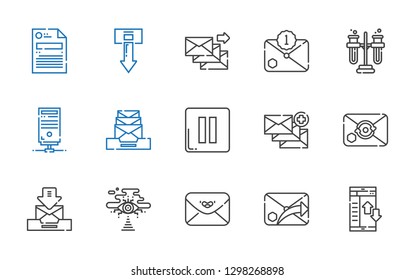 download icons set. Collection of download with data transfer, email, envelope, cloud computing, pause, server, tubes, file. Editable and scalable download icons.