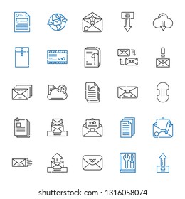 download icons set. Collection of download with upload, manual, envelope, email, files, mail, compress, file, cloud, mailing, catalogue. Editable and scalable download icons.