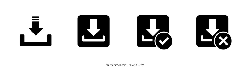 Ícones de download definidos. Símbolo do botão Baixar arquivos. Ilustração vetorial.