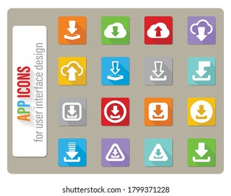 iconos de descarga ajustados en diseño plano con sombra larga