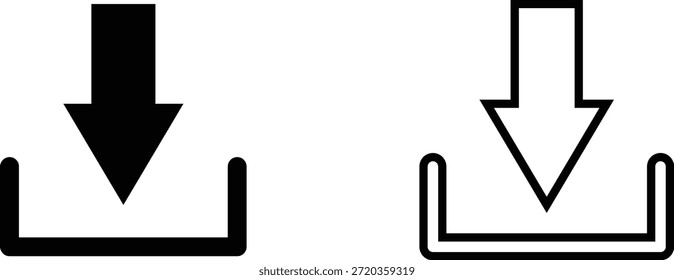 Iconos de Descarga en negro sólido y Vector de estilo de contorno