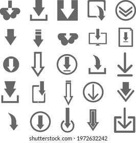 Download icons vector set for web site or application. Various simple download icon isolated from the background