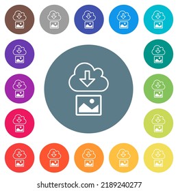 Download image from cloud outline flat white icons on round color backgrounds. 17 background color variations are included.