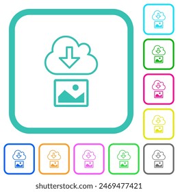 Download image from cloud outline vivid colored flat icons in curved borders on white background