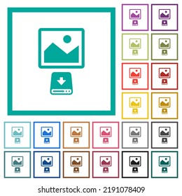 Download image to hard disk flat color icons with quadrant frames on white background