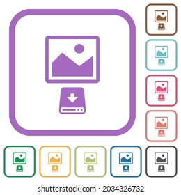 Download image to hard disk simple icons in color rounded square frames on white background