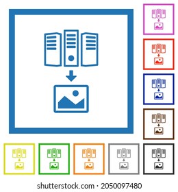 Download image from server outline flat color icons in square frames on white background