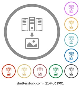 Download image from server outline flat color icons in round outlines on white background