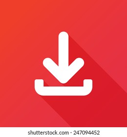 Download to inbox icon. Download icon. Upload button. Load symbol. Modern design flat style icon with long shadow effect