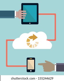 Download information. Connection of mobile devices - vector illustration