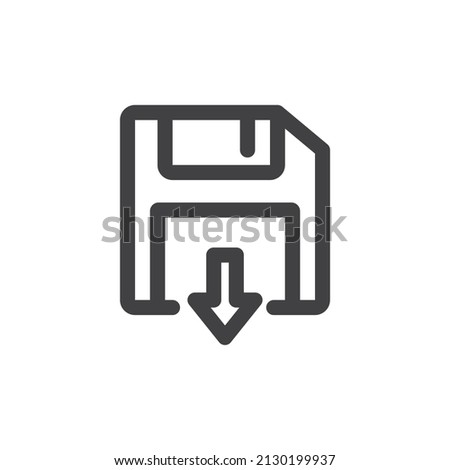 Download information line icon. linear style sign for mobile concept and web design. Floppy disk and arrow outline vector icon. Data save symbol, logo illustration. Vector graphics