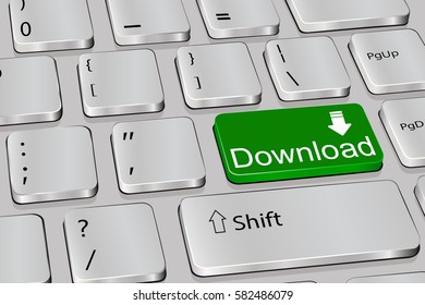 Download inscription on keyboard button, green key. vector