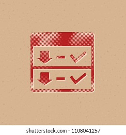 Download interface icon in halftone style. Grunge background vector illustration.