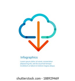 Download from the internet cloud flat line icon infographic illustration template for web, app or brochure. Vector illustration. 