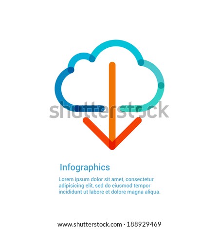 Download from the internet cloud flat line icon infographic illustration template for web, app or brochure. Vector illustration. 