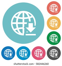 Download from internet flat white icons on round color backgrounds