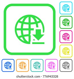 Download from internet vivid colored flat icons in curved borders on white background