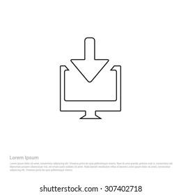 Download into computer icon Outline Icon - Vector Illustration - Flat pictogram icon