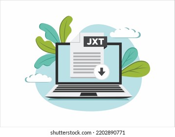 Download JXT icon file with label on laptop screen. Downloading document concept. Banner for business