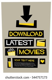 Download Latest Movies (Flat Style Vector Illustration Quote Poster Design) With text Box Template