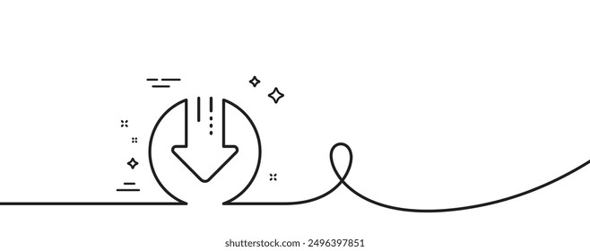Download line icon. Continuous one line with curl. Down arrow sign. Discount symbol. Download arrow single outline ribbon. Loop curve pattern. Vector