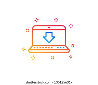 Download line icon. Internet Downloading with Laptop sign. Load file symbol. Gradient design elements. Linear internet downloading icon. Random shapes. Vector