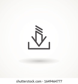 Descargar icono vectorial de línea, trazo editable. símbolo de instalación de esquema.Icono de descarga. Botón Cargar. Cargar símbolo. Ilustración vectorial plana moderna y simple