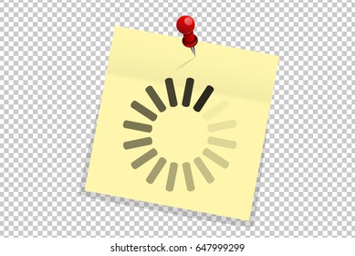 Download or loading sign on yellow office paper sticker on red pin isolated. Vector illustration