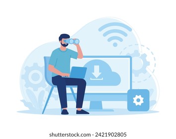 administración de descargas en la ilustración plana del concepto de tendencias en la nube