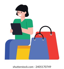 Download modern flat icon of a shopping girl