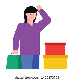 Download modern flat icon of a shopping girl