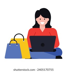 Download modern flat icon of a shopping girl