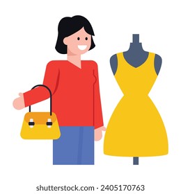 Download modern flat icon of a shopping girl