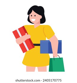 Download modern flat icon of a shopping girl