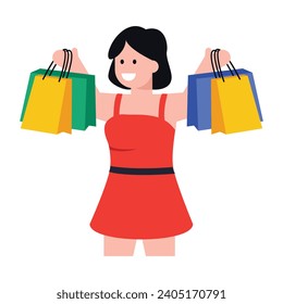 Download modern flat icon of a shopping girl