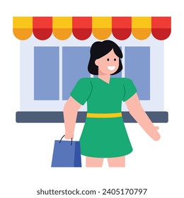 Download modern flat icon of a shopping girl