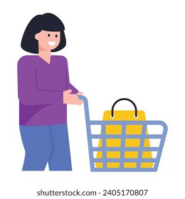 Download modern flat icon of a shopping girl