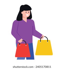 Download modern flat icon of a shopping girl