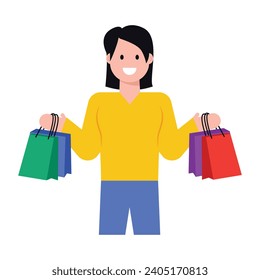 Download modern flat icon of a shopping girl