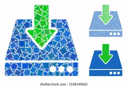 Download mosaic of trembly items in variable sizes and color tinges, based on download icon. Vector tremulant elements are composed into mosaic. Download icons collage with dotted pattern.