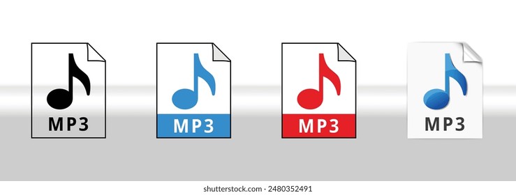 Download MP3 icon Set. MP3 File label Sign. Audio file Format. Flat design vector Element. Vector Illustration Concept.