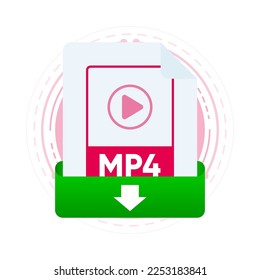 Download MP4 file with label on laptop screen. Downloading document concept. View, read, download MP4 file on laptops and mobile devices. Vector illustration.