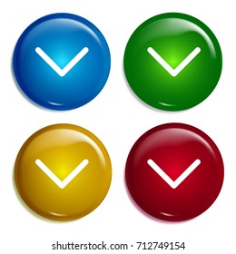 Download multi color gradient glossy badge icon set. Realistic shiny badge icon or logo mockup