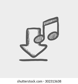 Download music sketch icon for web and mobile. Hand drawn vector dark grey icon on light grey background.