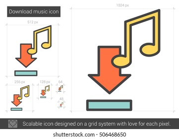Download music vector line icon isolated on white background. Download music line icon for infographic, website or app. Scalable icon designed on a grid system.