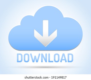Download network - Cloud and arrow on blue sky with text and shadow.