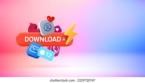 Download new applications concept. Vector 3d banner with copy space